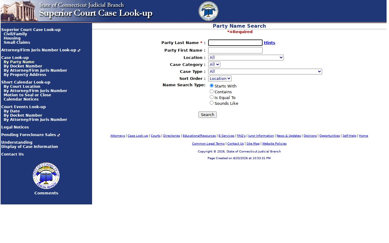Shelton residents directory view of Connecticut civil party-name search