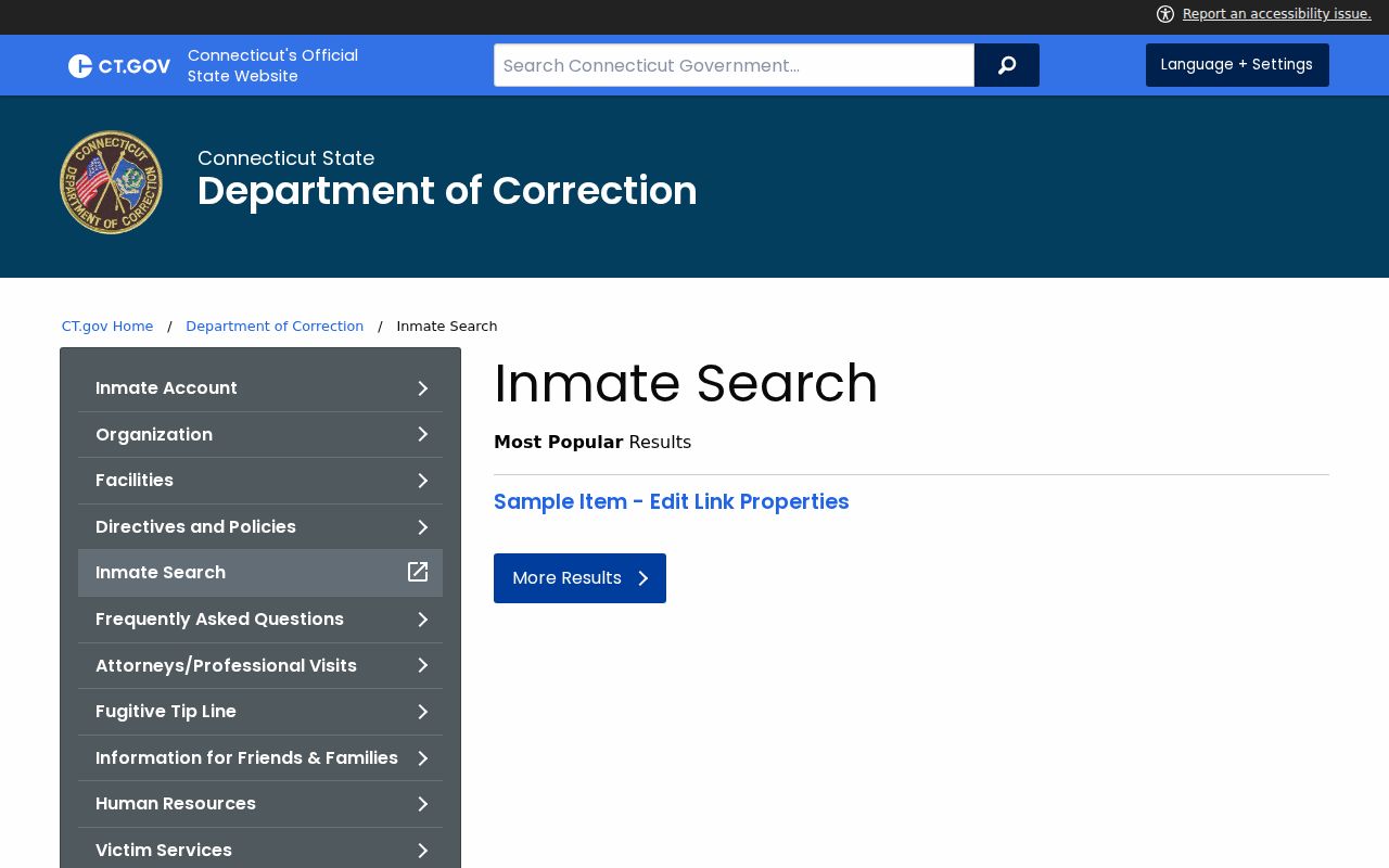 Shelton residents directory view of Connecticut DOC inmate search