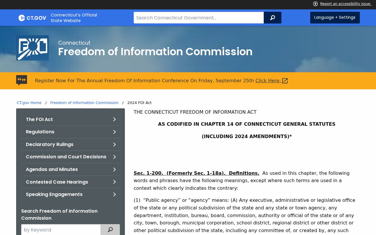 Shelton residents directory view of Connecticut Freedom of Information Act