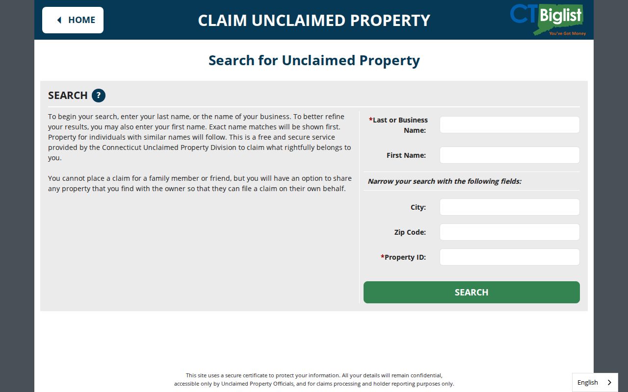 Shelton residents directory view of Connecticut unclaimed property search
