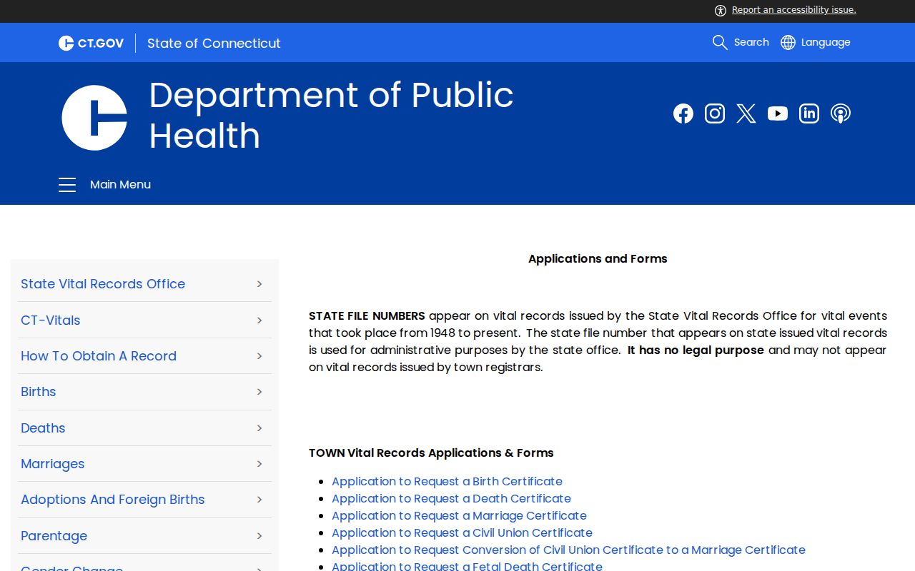 Shelton residents directory view of Connecticut vital record applications