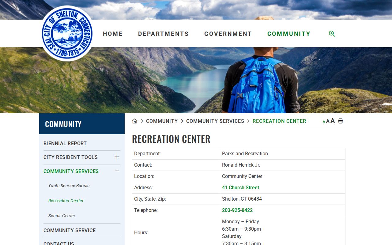 Shelton neighbors Recreation page with civic and community references