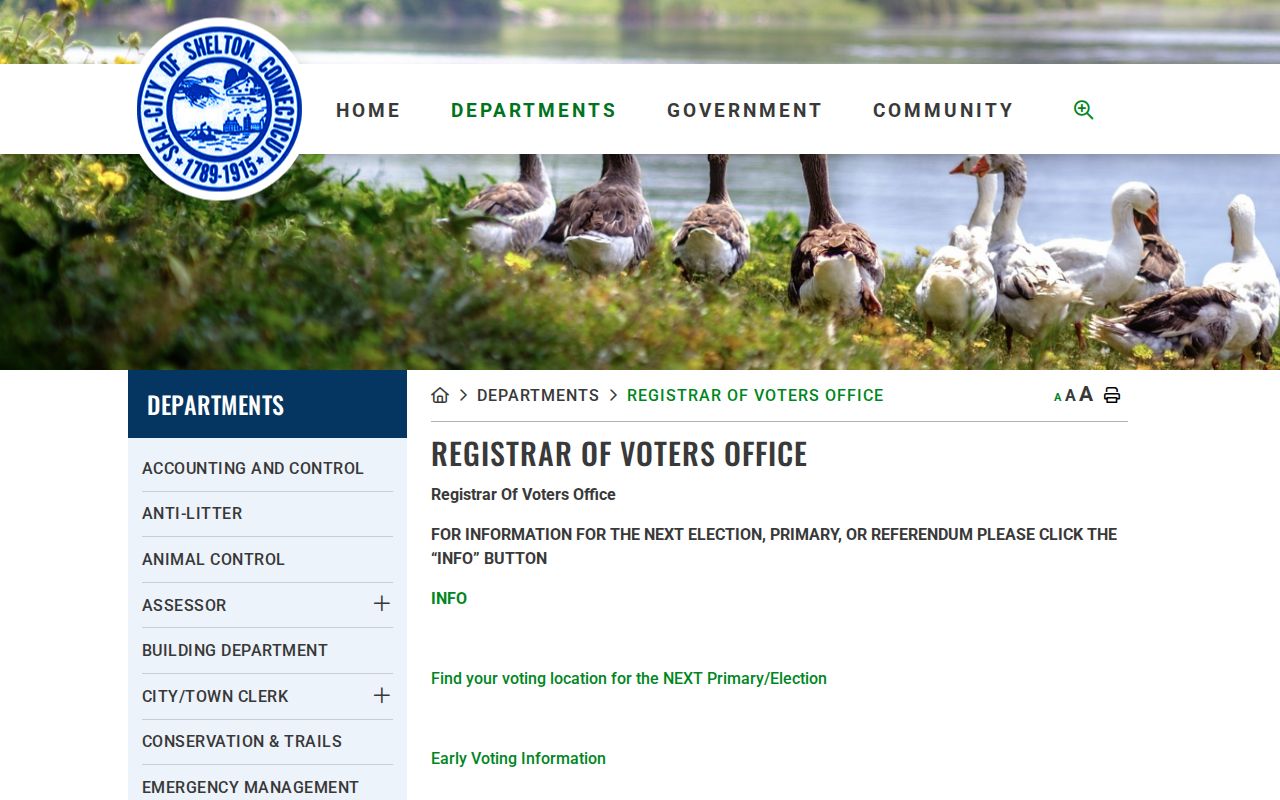Shelton neighbors Registrar of Voters office information