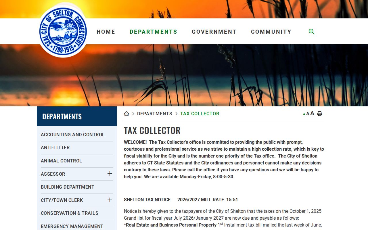 Shelton neighbors tax collector and parcel billing context