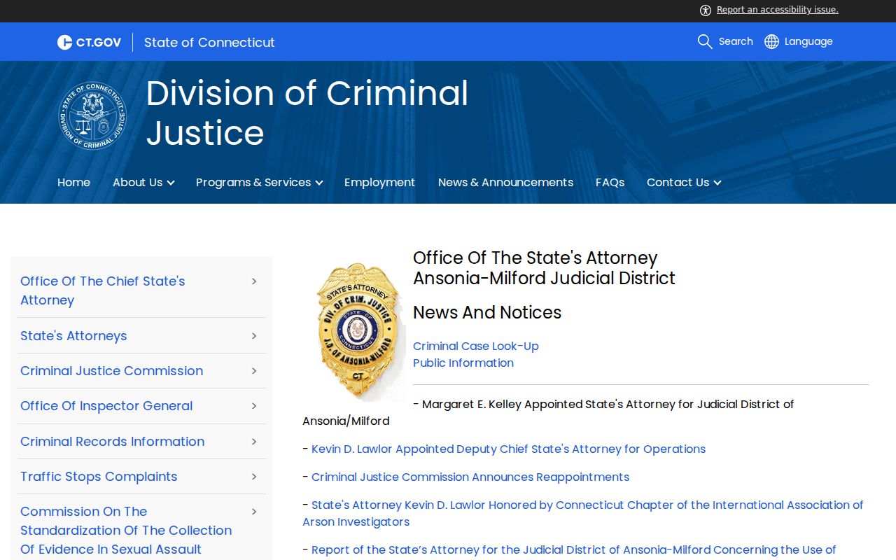 Shelton resident lookup Ansonia-Milford criminal case search