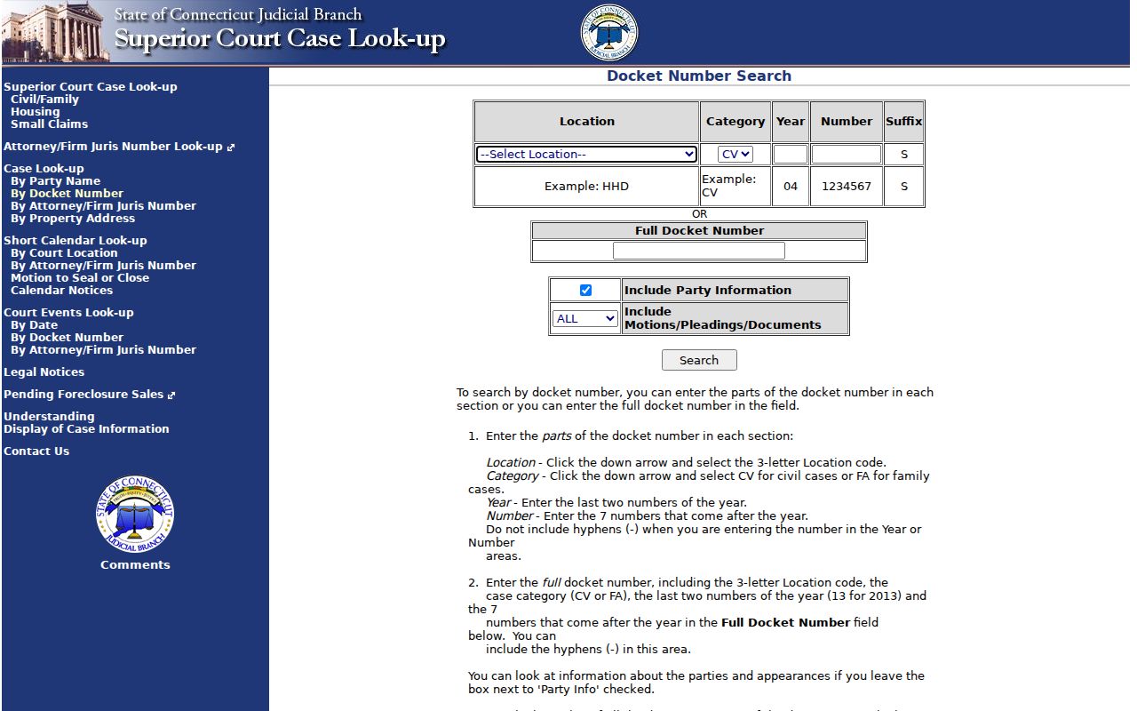 Shelton resident lookup Connecticut civil docket search