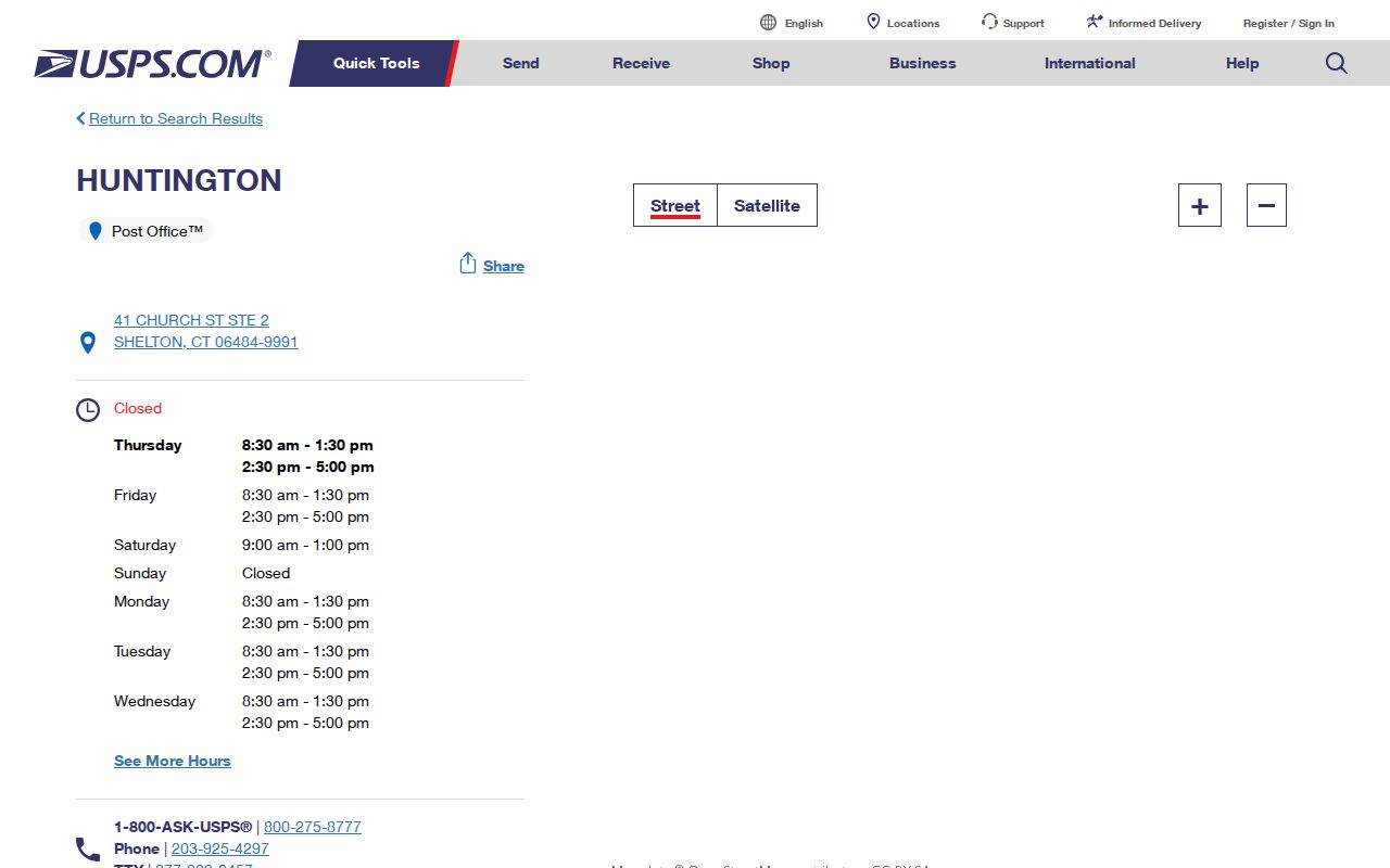 Shelton ZIP code directory USPS Huntington station location