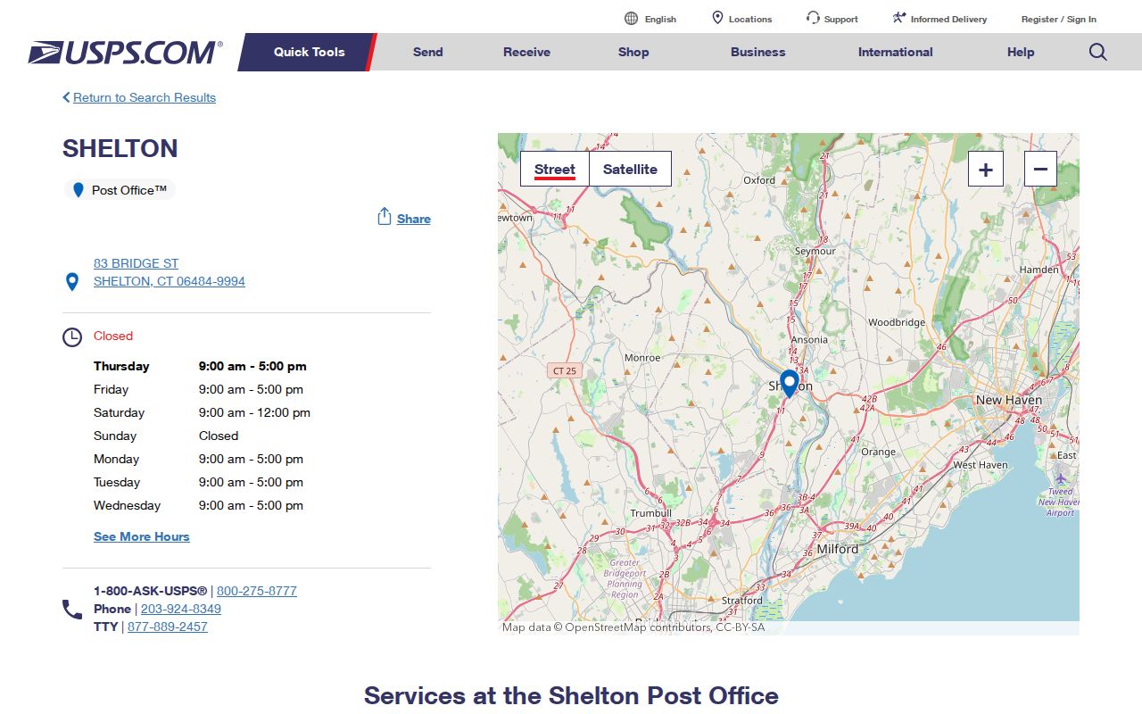 Shelton ZIP code directory USPS Shelton Post Office location